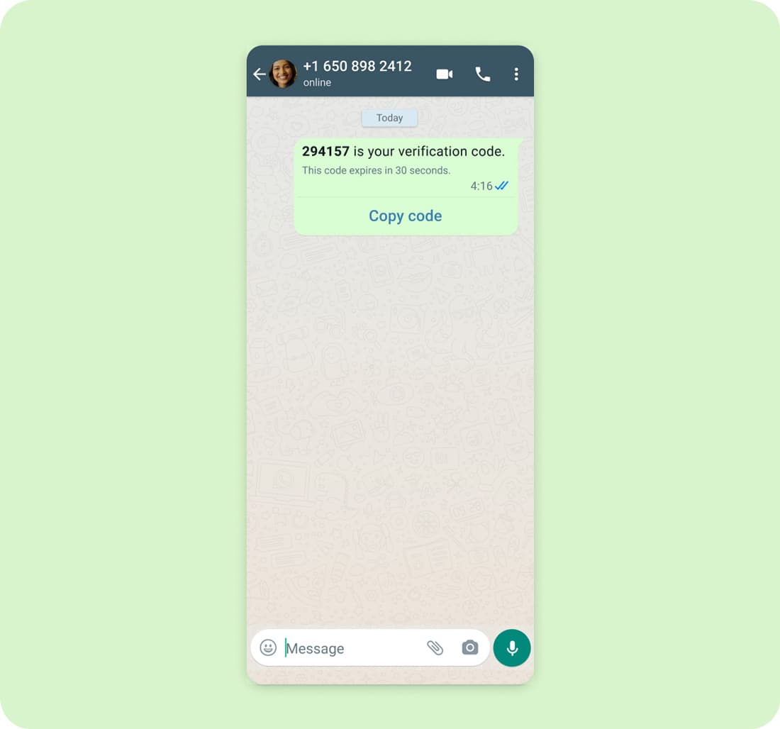 مثال على رسالة تحقق OTP من Meta